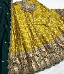 Traditional Mustard Lehenga Choli Set with Festive Dark Green Embroidered Dupatta