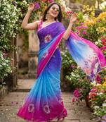 Multicolor georgette printed saree with floral print