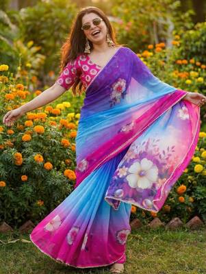 Multicolor georgette printed saree with floral print 2