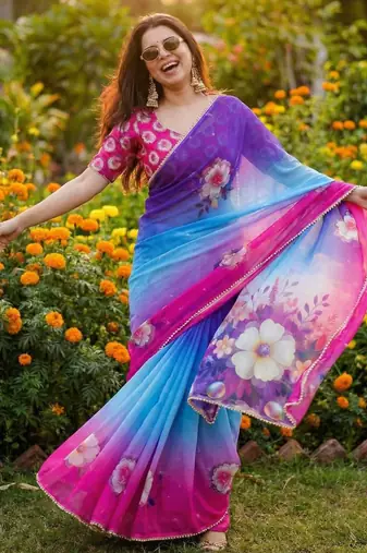 Multicolor georgette printed saree with floral print