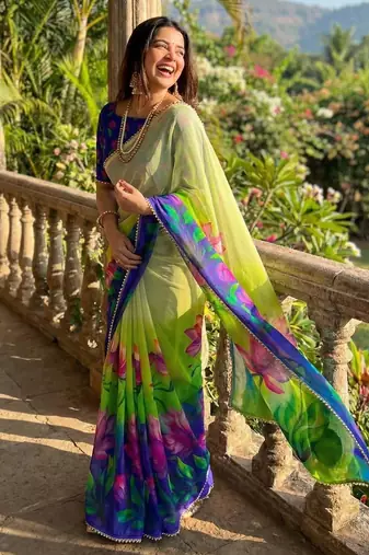 Multicolor georgette printed saree with floral print