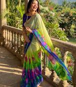 Multicolor georgette printed saree with floral print