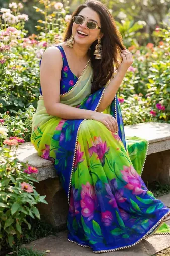 Multicolor georgette printed saree with floral print