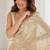 Beige satin embroidered saree with thread work