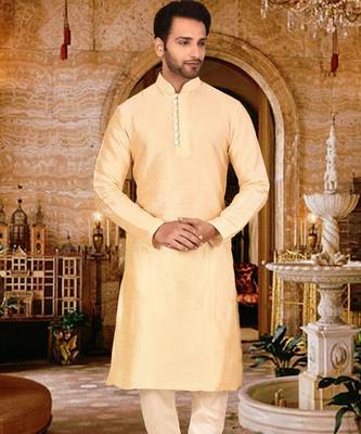 fawn dupion art silk  kurta with pattern work and 8 button 1