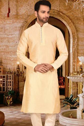 fawn dupion art silk  kurta with pattern work and 8 button