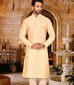 fawn dupion art silk  kurta with pattern work and 8 button