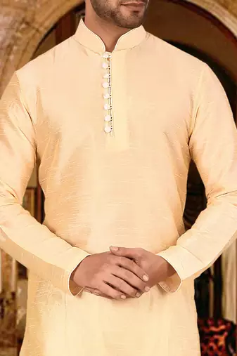 fawn dupion art silk  kurta with pattern work and 8 button