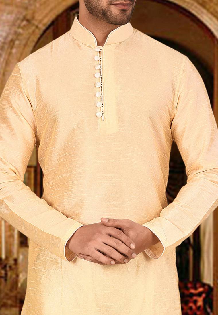 fawn dupion art silk  kurta with pattern work and 8 button