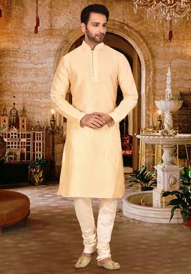 fawn dupion art silk  kurta with pattern work and 8 button 3