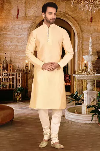 fawn dupion art silk  kurta with pattern work and 8 button