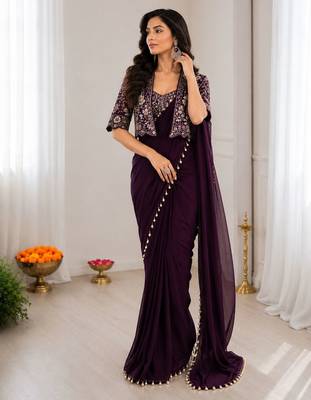 Wine silk blend embroidered saree with sequins work 2