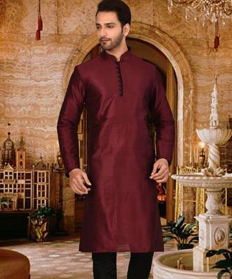 mahroon dupion art silk  kurta with pattern work and 8 button 1