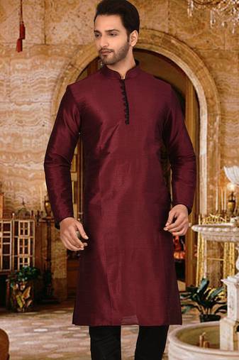 mahroon dupion art silk  kurta with pattern work and 8 button