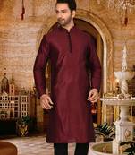 mahroon dupion art silk  kurta with pattern work and 8 button