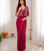 Magenta silk blend embroidered saree with sequins work