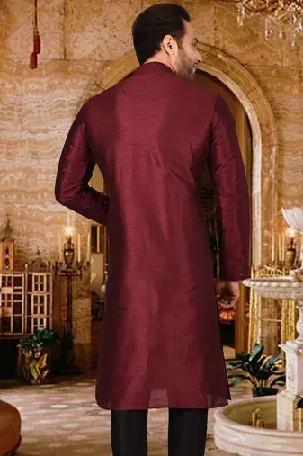 mahroon dupion art silk  kurta with pattern work and 8 button