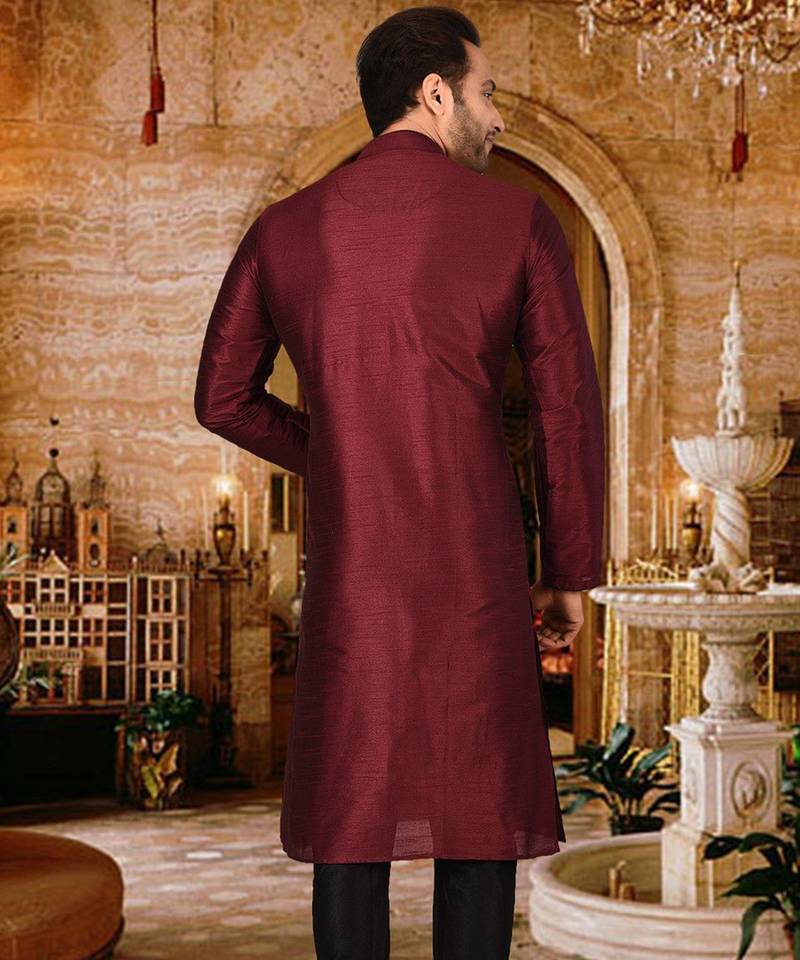 mahroon dupion art silk  kurta with pattern work and 8 button
