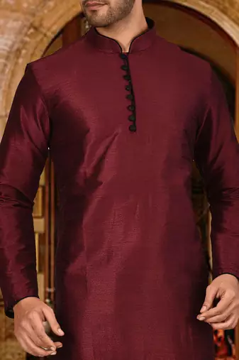 mahroon dupion art silk  kurta with pattern work and 8 button