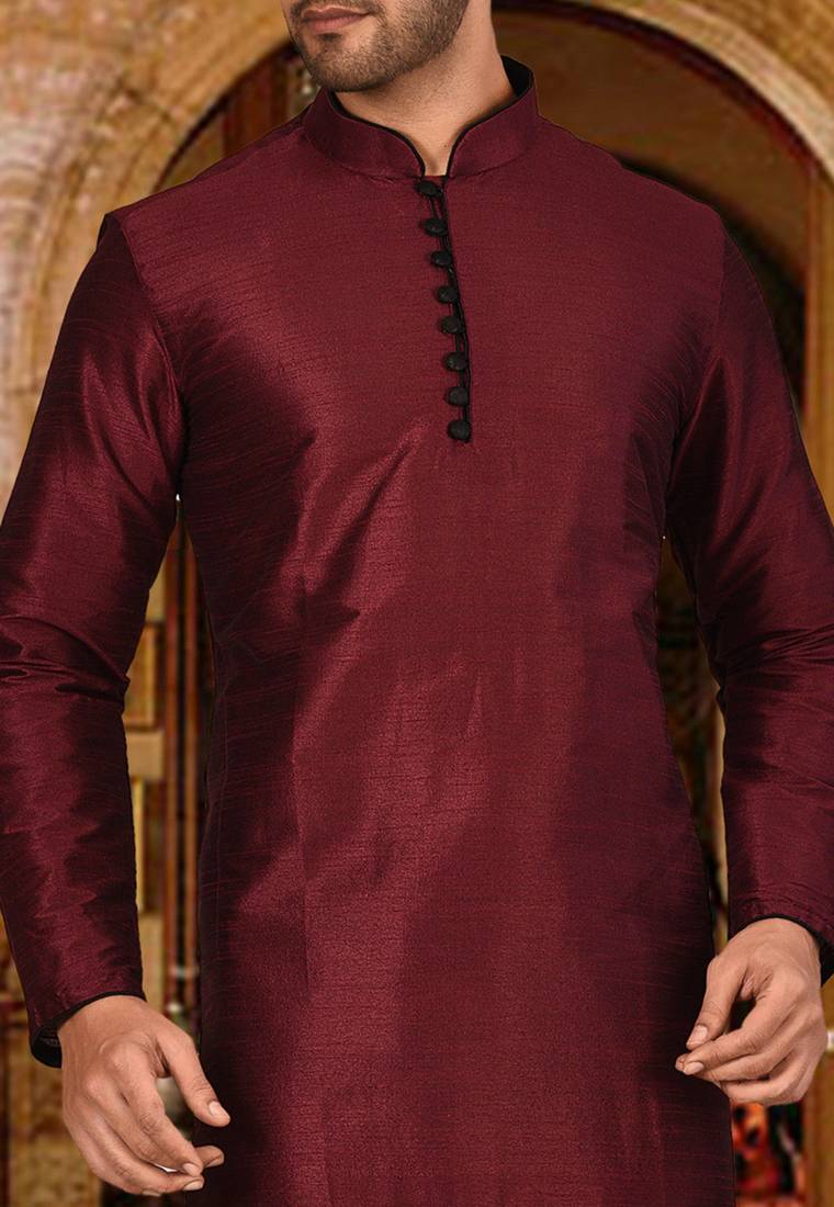 mahroon dupion art silk  kurta with pattern work and 8 button