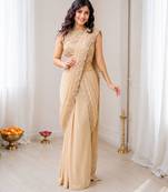 Beige georgette embroidered saree with sequins work