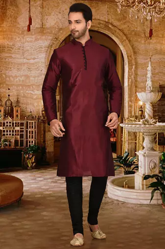 mahroon dupion art silk  kurta with pattern work and 8 button