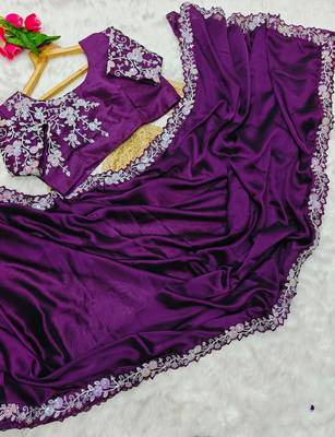 Purple silk blend embroidered saree with sequins work 4