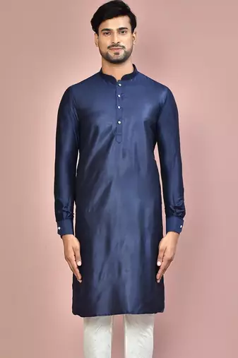 navy blue cotton silk  kurta with  cuff and fancy buttons