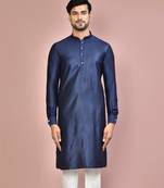 navy blue cotton silk  kurta with  cuff and fancy buttons