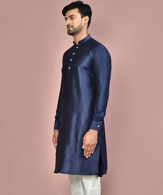navy blue cotton silk  kurta with  cuff and fancy buttons 2