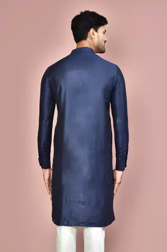 navy blue cotton silk  kurta with  cuff and fancy buttons