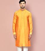 mustard cotton silk  kurta with  cuff and fancy buttons