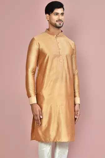 mustard cotton silk  kurta with  cuff and fancy buttons