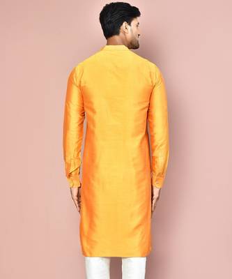 mustard cotton silk  kurta with  cuff and fancy buttons 3
