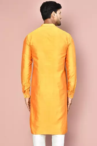 mustard cotton silk  kurta with  cuff and fancy buttons