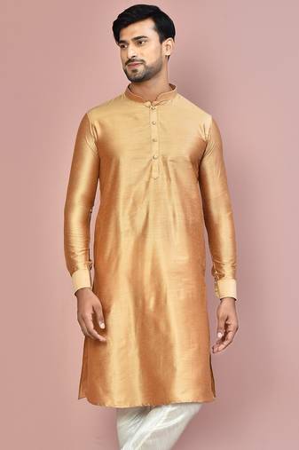 beige cotton silk  kurta with  cuff and fancy buttons