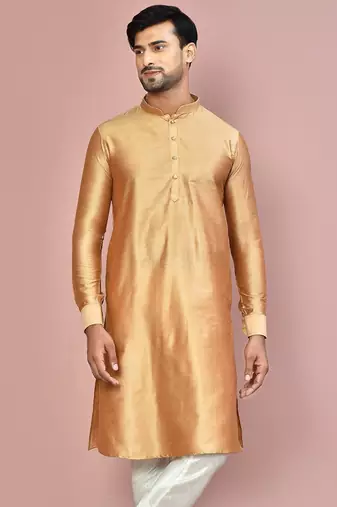 beige cotton silk  kurta with  cuff and fancy buttons
