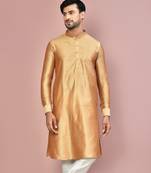beige cotton silk  kurta with  cuff and fancy buttons
