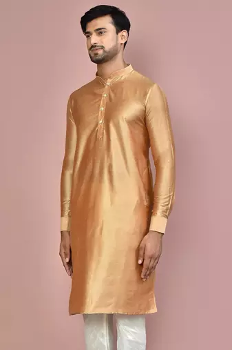 beige cotton silk  kurta with  cuff and fancy buttons