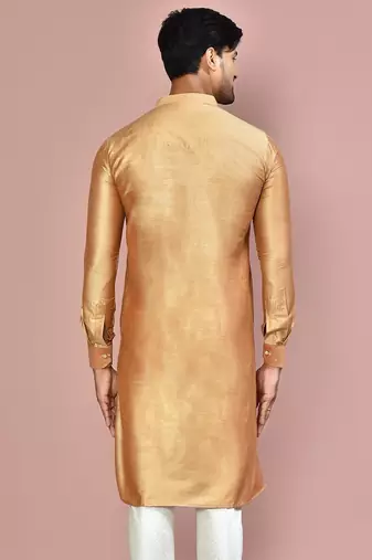 beige cotton silk  kurta with  cuff and fancy buttons