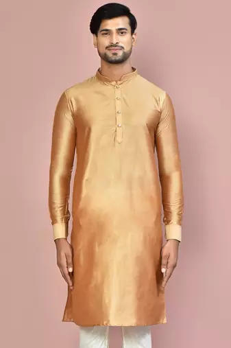 beige cotton silk  kurta with  cuff and fancy buttons