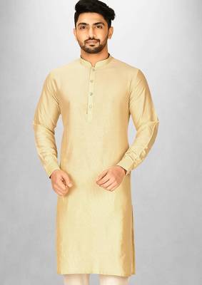 fawn cotton silk  kurta with  cuff and fancy buttons 1