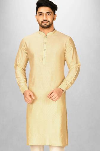 fawn cotton silk  kurta with  cuff and fancy buttons