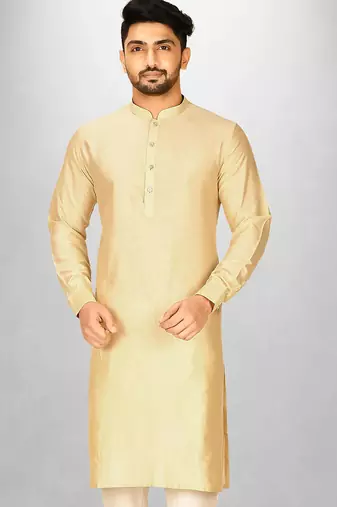 fawn cotton silk  kurta with  cuff and fancy buttons