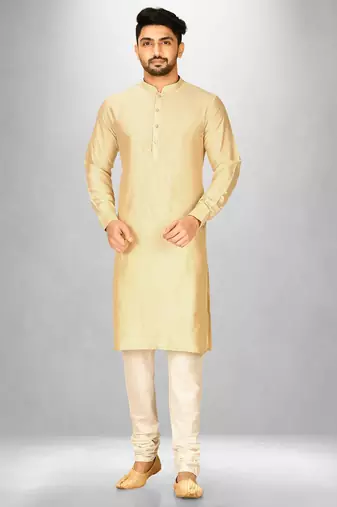 fawn cotton silk  kurta with  cuff and fancy buttons