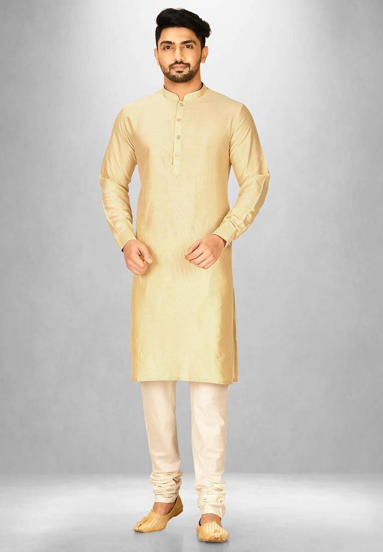 fawn cotton silk  kurta with  cuff and fancy buttons