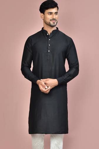 black cotton silk  kurta with  cuff and fancy buttons