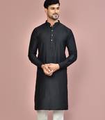 black cotton silk  kurta with  cuff and fancy buttons