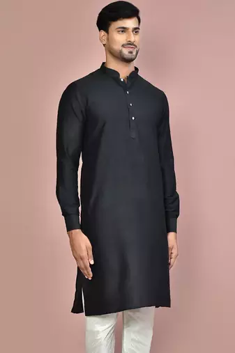 black cotton silk  kurta with  cuff and fancy buttons