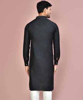 black cotton silk  kurta with  cuff and fancy buttons 3